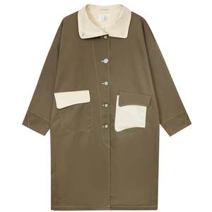 
Zihan Japanese cocoon-shaped medium-length windbreaker autumn medium-length small jacket contrasting color splicing design coat