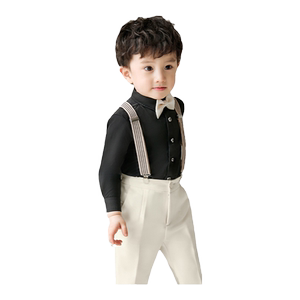 Luo Meng children's shirt boys black long-sleeved T-shirt cotton spring and autumn middle and older children short-sleeved shirt campus uniform class uniform