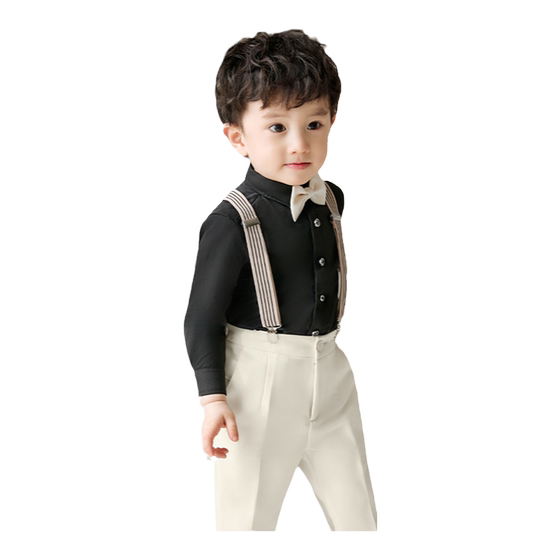 Luo Meng children's shirt boys black long-sleeved T-shirt cotton spring and autumn middle and older children short-sleeved shirt campus uniform class uniform