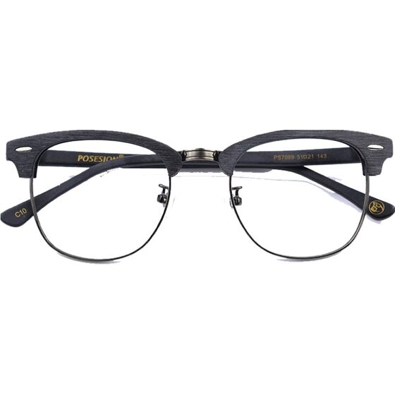 PoseSion retro wood grain plate half -frame glasses frame big -frame glasses frame myopia big face frame men and women