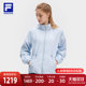 FILA 斐乐官方女士梭织外套2024冬新款健身运动满印连帽宽松上衣