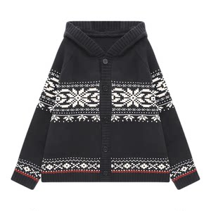 
Basic House/Baijiahao Fair Isle jacquard hooded sweater cardigan women's spring new retro knitted jacket