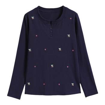 Women's non-pilling and non-fading pure cotton long-sleeved top