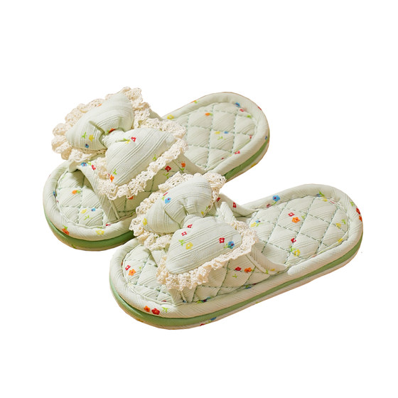 
Children, small, medium and large children's new home pure cotton fabric bottom thickened silent Korean style home indoor floor slippers