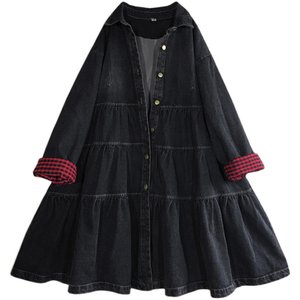 减龄春秋冬韩版宽松显瘦高腰加绒厚牛仔风衣棉服连衣裙大摆娃娃裙