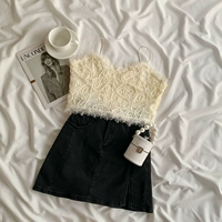 Летнее кружевное белое белье для повседневной носки, джинсовая юбка, комплект, эффект подтяжки, коллекция 2022, в обтяжку