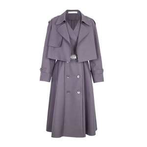 
Wandian 2025 autumn new dark stone gray two-piece elegant mid-length windbreaker jacket 1243B05DM4