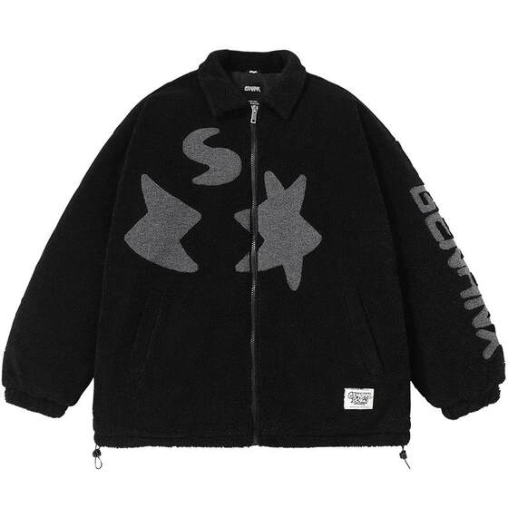 GENANX Lightning Tide Brand Camel Cashmere Cotton Coat Men's Winter Wear Letter Jacquard Loose Couple Coat Warm and Thick Tide