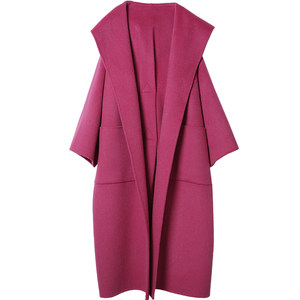 ZHUYIYI New Year red double-sided coat for women long high-end loose cloak hooded woolen coat winter
