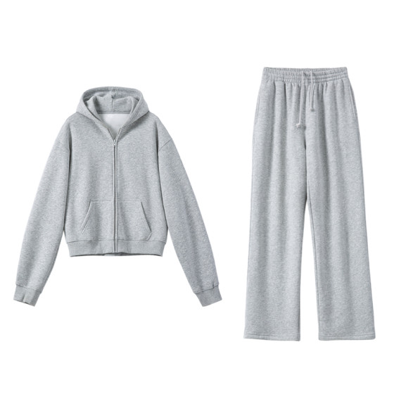 
YANGLE_Fleece hooded sweatshirt for women 2025 winter new style old money lazy relaxed casual sweatpants suit