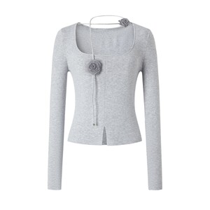 
Mossack Winter Square Collar Halter French Short Rose Slim Pullover Wool Sweater Top for Women