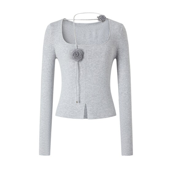 
Mossack Winter Square Collar Halter French Short Rose Slim Pullover Wool Sweater Top for Women