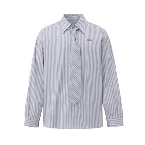 
[Give a tie] College style striped long-sleeved shirt for men's spring loose casual shirt Korean commuting DK inner wear