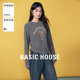 Basic House/百家好韩版小狗印花T恤秋冬设计感褶皱收腰短款上衣