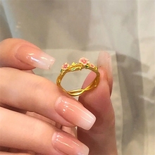 Peach Blossom Drunken Enamel Flower Ring Women's Vintage Sweet Vintage Style Ring Personalized Open Ring Trendy New Style