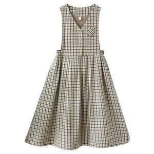 
*[Time is slow] Winter casual V-neck square plaid strap skirt for women's sleeveless high waist slim woolen midi skirt