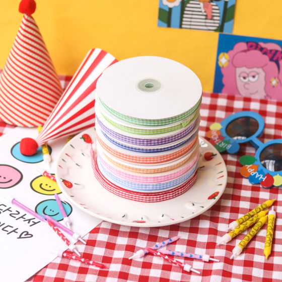 Baking cake packaging ribbon 1cm Korean retro cake colorful plaid plaid ribbon packaging diy