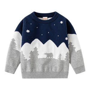 
Children's double-layer knitted cotton sweater 2025 autumn and winter children's clothing boy snow mountain bear pullover warm bottoming shirt