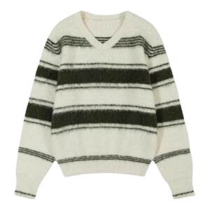 
[Ready stock] theBarnnet shell Korean loose contrast striped v-neck pullover plush knitted sweater