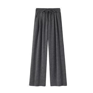 
one more Dark Gray Glutinous Rice Pants Women's 2025 New Autumn Narrow Straight Drape Knitted Wide Leg Pants S