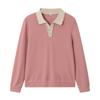 
Mom wears spring and autumn fashionable knitted lapel base shirt for women