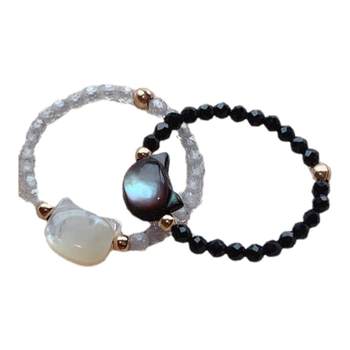 Black and white cat cute ring, high-end couple ring