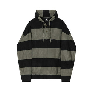 MRCYC striped sweater men autumn Korean loose trend lazy style retro hooded pullover knitted sweater jacket