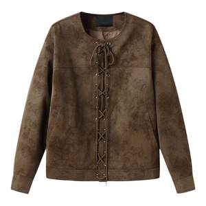 
Baikouyang [Doomsday] Drawstring double-breasted back fly design retro motorcycle leather jacket men's jacket