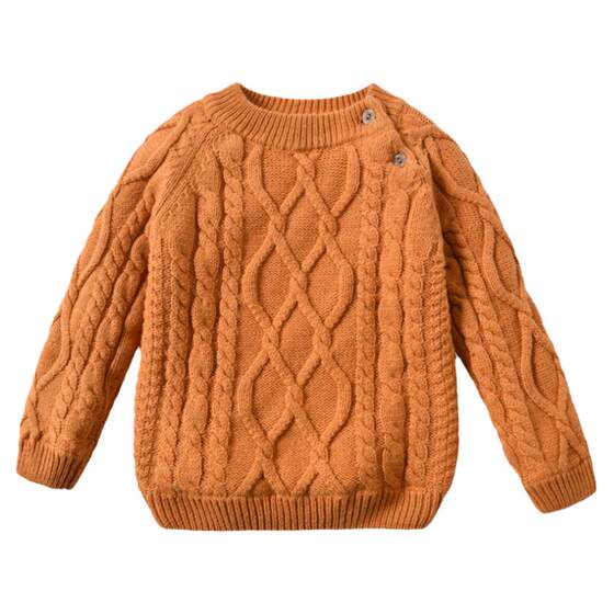 Baby sweater plus velvet thickened pullover retro children boys girls little baby sweater cute round collar
