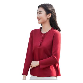 Kuai Brand Cotton Knitted T-shirt Long Sleeve Middle-aged and Elderly Mother's Outfit
