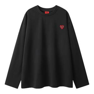 
Charles Peach Heart Long Sleeve T-shirt Men's Solid Color Love Embroidery Spring and Autumn Trendy Brand Base Round Neck Inner Top