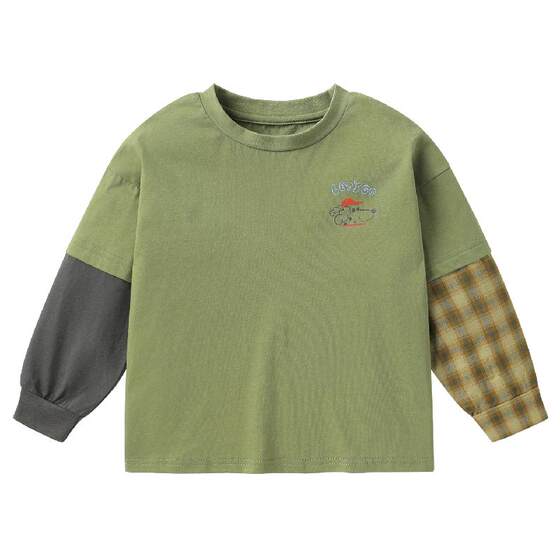 
Right European boys' fake two-piece long-sleeved T-shirts children's bottoming shirts girls' inner tops spring and autumn trendy new children's clothing