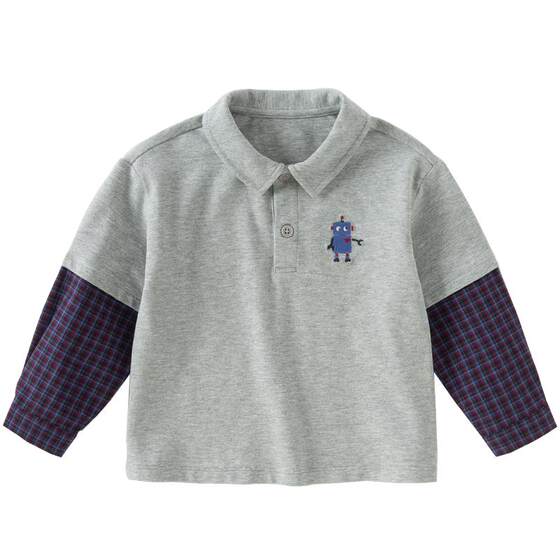 
David Bella children's T-shirt 2026 boys new splicing fake two-piece tops boy long-sleeved polo shirt spring wear