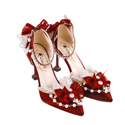 Original Authentic Lolita Shoes Red Wedding Pointed Toe Stiletto Heel Bride Wedding High Heel Lo Shoes