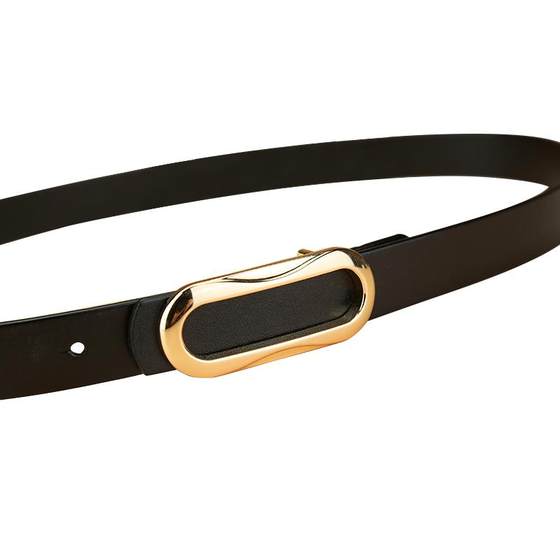 Belt women's header cowhide black casual simple and wild Korean belt thin leather jeans with decorative skirt