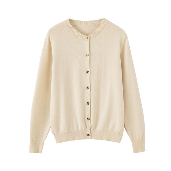 
Shuanglian 100% cotton sweater women's round neck cardigan winter coat sweater spring and autumn long-sleeved cotton top outer wear