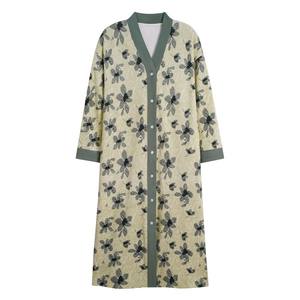 
Langsha nightgown for women in spring and autumn pure cotton long-sleeved pajamas printed casual super long skirt for large size home clothes