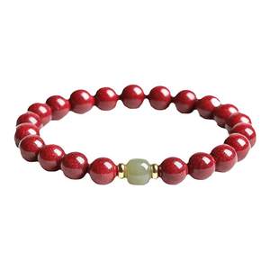 
Natural raw mineral cinnabar bracelet authentic official flagship store Hetian jade transfer beads women's bracelet animal year gift