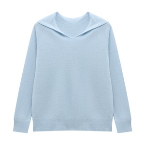 
Basic House/Baijiahao pullover contrasting color woolen sweater 2026 spring new style hooded versatile knitted sweater for women