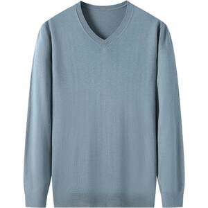 
V-neck thin sweater men's spring and autumn long-sleeved wool T-shirt sweetheart neck sweater with mulberry silk wool bottoming shirt