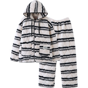 
Mrs. Sili couple winter pajamas women's thickened three-layer quilted can be worn outside men's extra thick cotton jacket home clothes