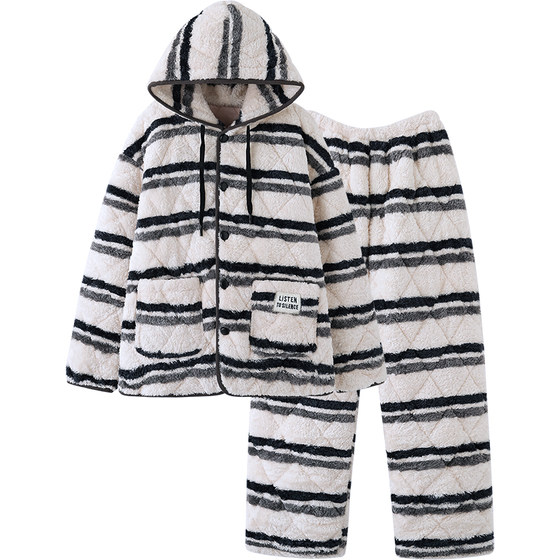 
Mrs. Sili couple winter pajamas women's thickened three-layer quilted can be worn outside men's extra thick cotton jacket home clothes