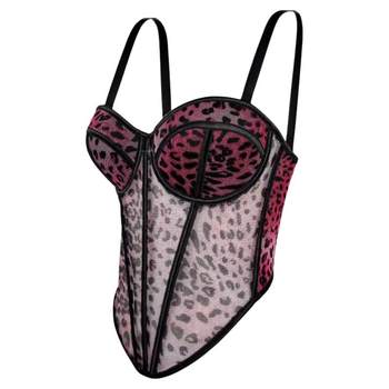 
Leopard print spliced mesh perspective belt chest pad suspender