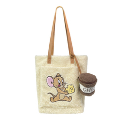 Warner Genuine Afgh Tom And Jerry Jerry Tote Bag Cute Plush Handbag Cheese Jar Hanging Bag