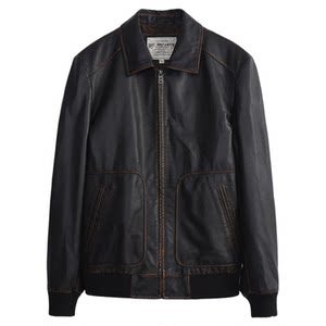 
MCS men's clothing originated from Marlboro autumn retro casual fit lapel double bag cowhide leather jacket jacket