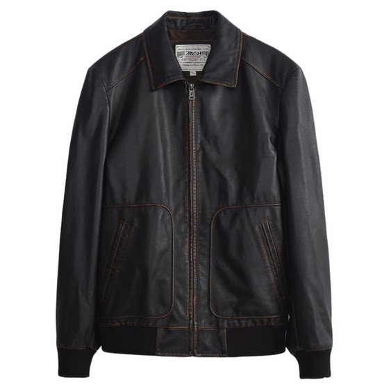 
MCS men's clothing originated from Marlboro autumn retro casual fit lapel double bag cowhide leather jacket jacket