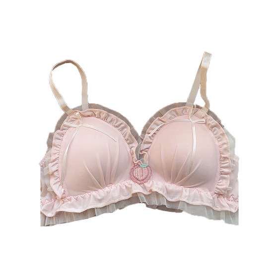 
Japanese sweet and cute underwear girl French pure desire sweet mesh thin section no wire triangle cup bra set