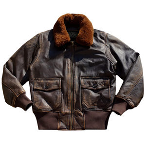 
G1 Avengers Air Force Flight Suit Removable Wool Collar Heavy Washed Distressed Tea Heart Cowhide Genuine Leather Clothing for Men and Women