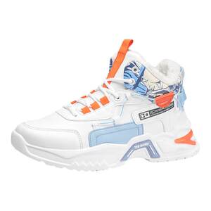 High-top men's shoes for winter plus velvet warm cotton shoes running non-slip basketball sports and leisure height-enhancing little white dad fashion shoes
