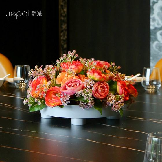 호텔 라운드 테이블 턴테이블 하이 엔드 인공 꽃 장식 식탁 꽃 티 룸 거실 입구 장식 레스토랑